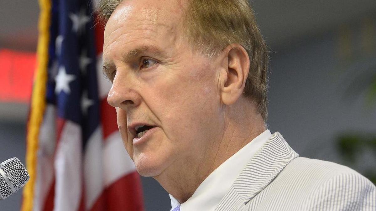 
U.S. Rep. Robert Pittenger speaks during Monday night’s town hall meeting held in the Chapel of Reformed Theological Seminary in Charlotte. 
