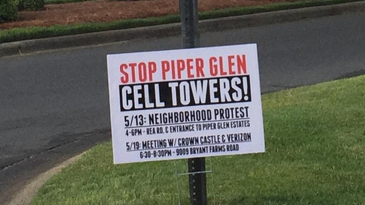 Piper Glen residents are planning a rally Friday afternoon on Rea Road to protest a plan to place four cellphone towers inside their neighborhood.