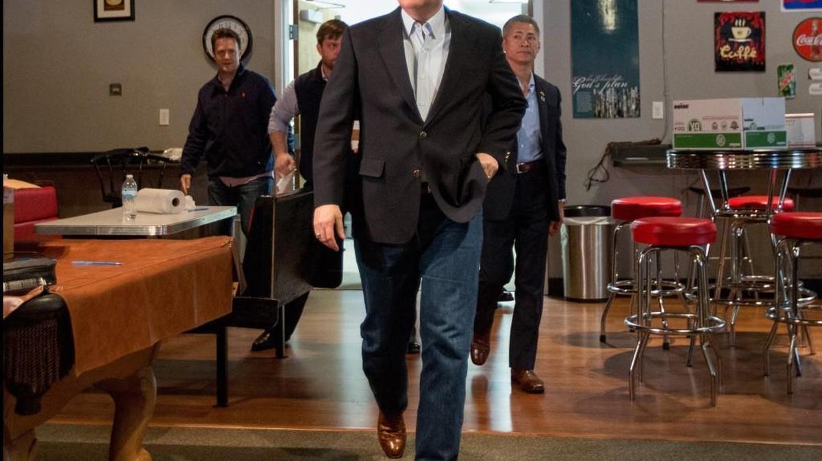 Sen. Ted Cruz arrives to speak to the media prior to his rally at Calvary Baptist Church Tuesday, March 8, 2016 in Raleigh, N.C.