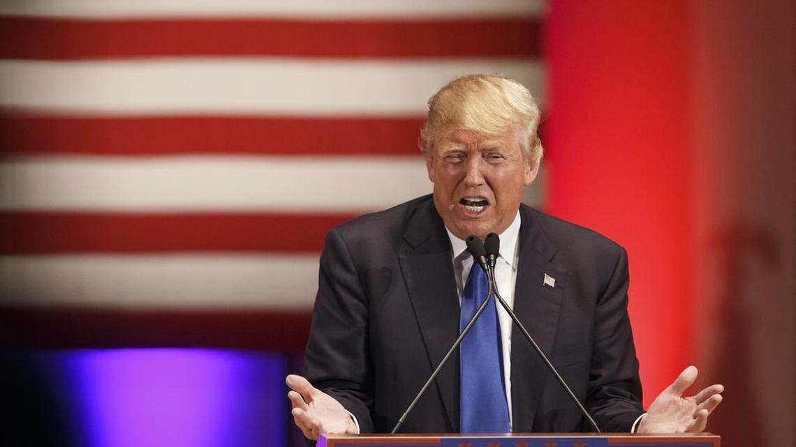 Donald Trump speaks during a campaign event at Drake University in Des Moines on Thursday.