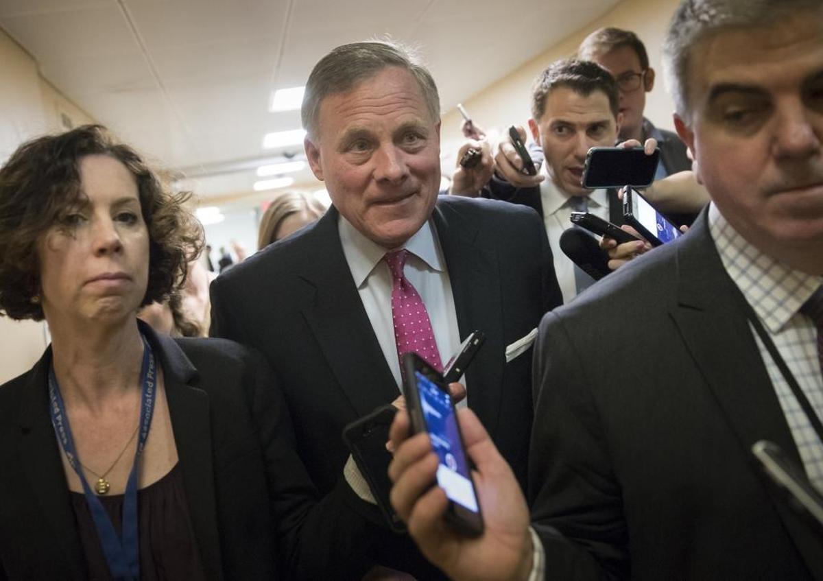 Reporters interview Senate Select Committee on Intelligence Chairman Sen. Richard Burr, R-N.C., on the morning following the dismissal of FBI Director James Comey by President Donald Trump, on Capitol Hill in Washington, early Wednesday, May 10, 2017. Trump's firing of Comey throws into question the future of a counterintelligence investigation into the Trump campaign's possible connections to Russia and immediately raised suspicions of an underhanded effort to stymie a probe that has shadowed the administration from the outset.