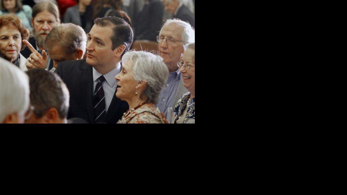 
U.S. Senator Ted Cruz, R-Texas, center, greets attendees after his speech at a John Locke Foundation luncheon at the North Raleigh Hilton Monday. Cruz, the first major party candidate to announce that he is running for President in 2016, stuck to a pro-America, conservative message to the appreciative conservative audience.
