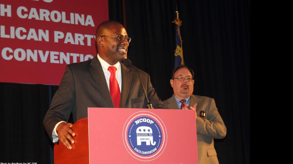 
Hasan Harnett speaks to the state GOP convention.
