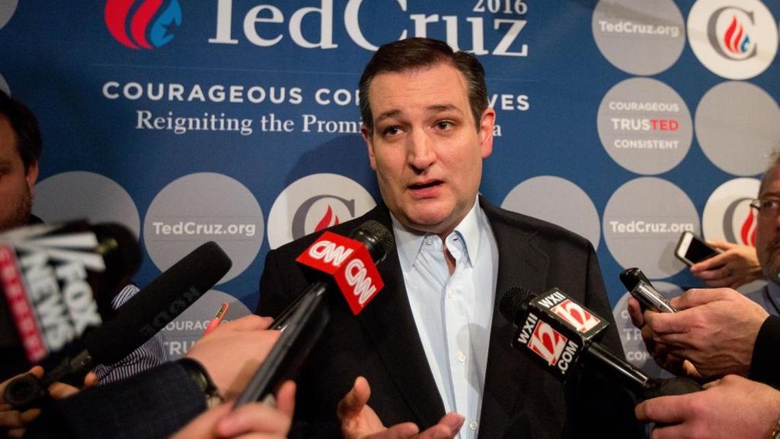 Sen. Ted Cruz speaks to the media prior to his rally at Calvary Baptist Church Tuesday, March 8, 2016 in Raleigh, N.C.