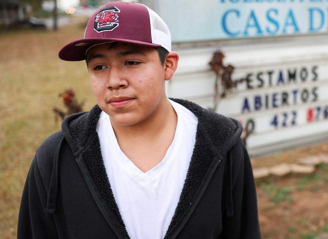 Miguel Vazquez, 15, witnessed U.S. Border Patrol agents arresting a person at a church while he was cleaning outside on Saturday, Nov. 15, 2025. He ran and came back later.