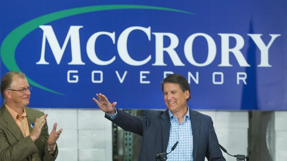North Carolina Gov. Pat McCrory kicks off his re-election campaign in Kernersville, NC on Wednesday, Dec. 2, 2015. McCrory held his 2016 re-election campaign kickoff event at a Kernersville printing and logistics company Wednesday, a day after releasing a video that affirmed his plans to run. (H. Scott Hoffmann /News & Record via AP) MANDATORY CREDIT