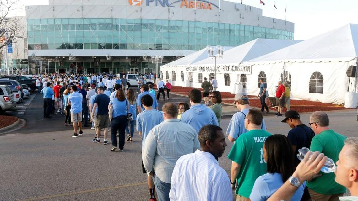 Fans line up outside PNC Arena before UNC’s game against Florida Gulf Coast in the first round of the NCAA Division I Men’s Basketball Championship at PNC Arena in Raleigh, N.C., Thursday, March 17, 2016.