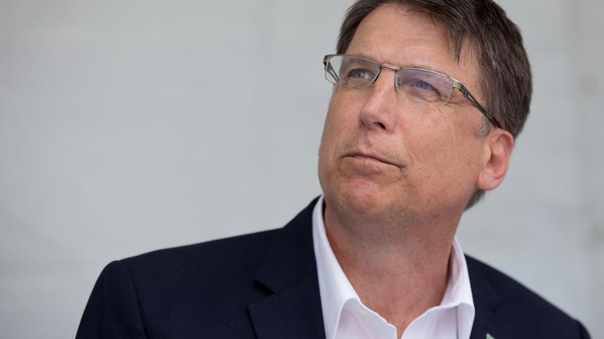 Gov. Pat McCrory speaks to the media Monday, March 28, 2016 in Clayton, N.C.