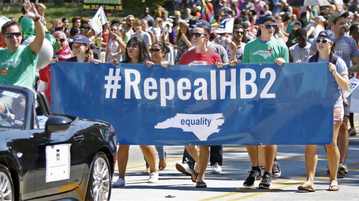 An election that transformed national politics did little for those hoping to make House Bill 2 go away. Here, protesters march in the annual NC Pride 2016 parade in Durham in September.