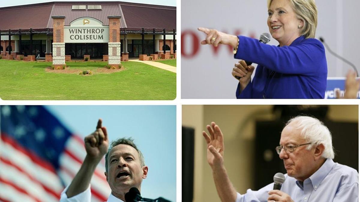 
The Nov. 6 Democratic presidential forum at Winthrop Coliseum will feature (clockwise, from top right) Hillary Clinton, Bernie Sanders and Martin O’Malley. 
