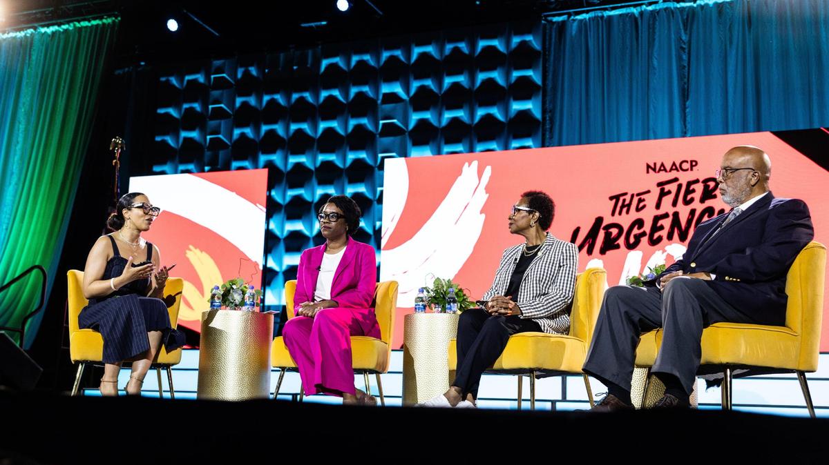 Congressional Democrats spoke to NAACP convention attendees during the “Crisis Point: Defending Democracy and Civil Rights in a Volatile Political Climate” panel discussion at the Charlotte Convention Center Monday.