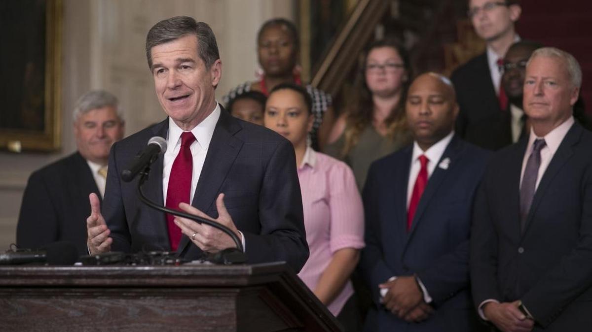 North Carolina Gov. Roy Cooper at a press conference at the Executive Mansion on June 26, 2017, in Raleigh.