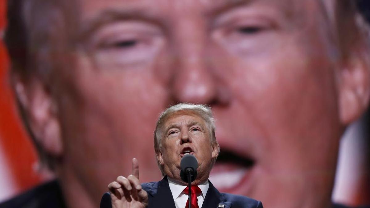 In this July 21, 2016 file photo, then-Republican Presidential Candidate Donald Trump speaks at the Republican National Convention in Cleveland.