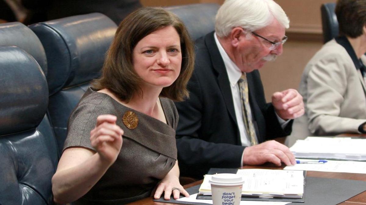 North Carolina State Treasurer Janet Cowell attends a Council of State meeting on May 5, 2015, at the Administration Building in Raleigh.