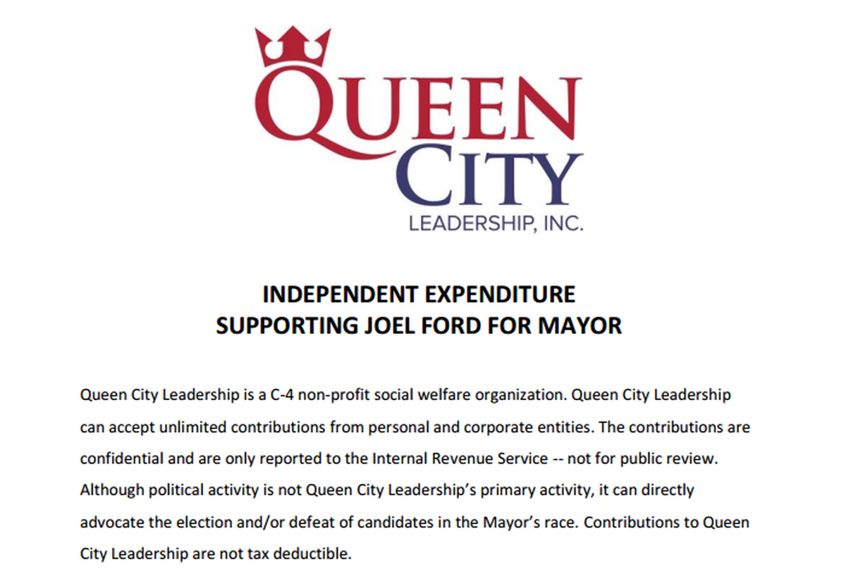 Queen City Leadership is a social welfare organization supporting State Sen. Joel Ford, a Democrat running for mayor.