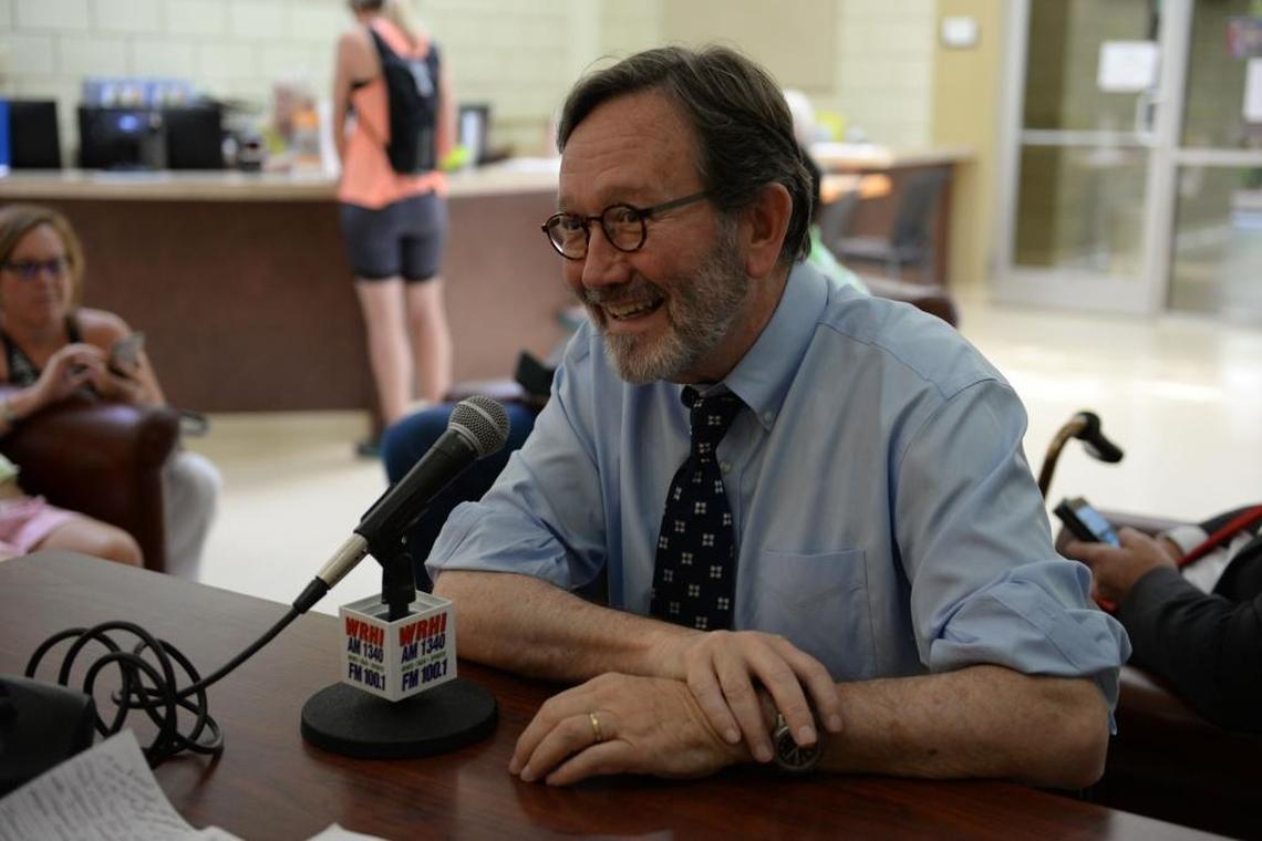 Democratic congressional candidate Archie Parnell speaks with Patti Mercer, on-air personality for WRHI, in a radio interview at Anne Springs Close Greenway on Tuesday, June 13.