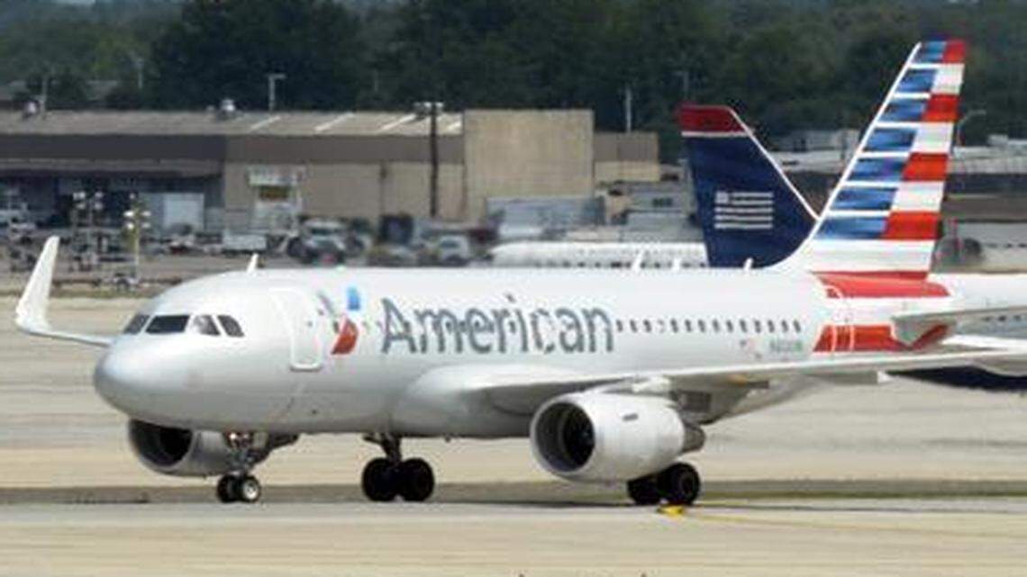 
An American Airlines Airbus A319 jet taxis at Charlotte Douglas International Airport.
