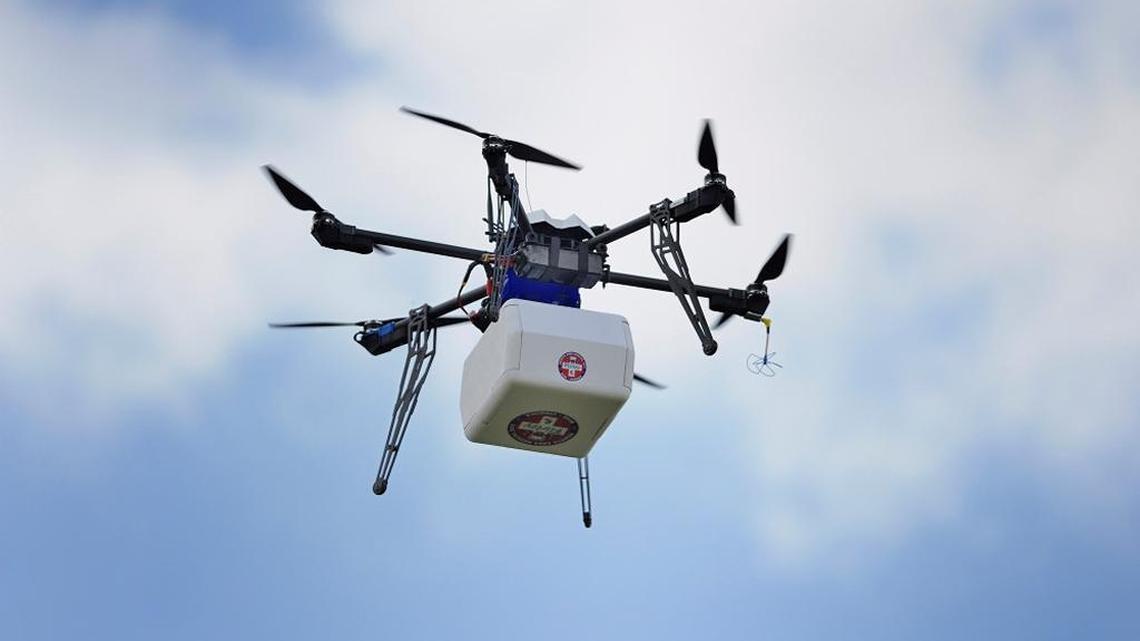A Flirtey drone carried medical supplies to the Wise County Fairgrounds RAM Health Clinic in Wise, Va., last summer, marking the first government-sanctioned drone delivery in the United States.