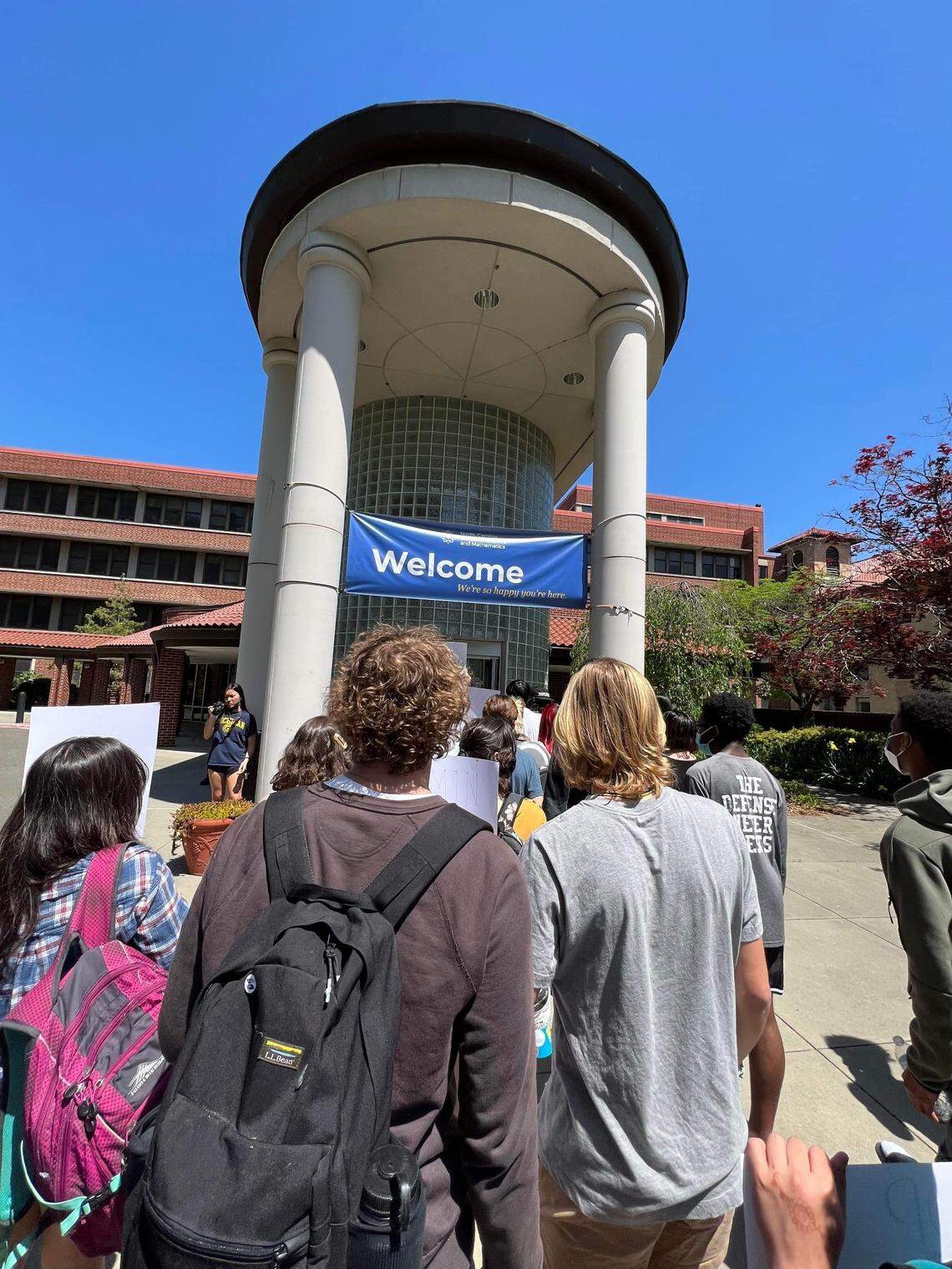 North Carolina School of Science and Mathematics students staged a walkout to protest the school’s Title IX policies on Monday, April 25, 2022.