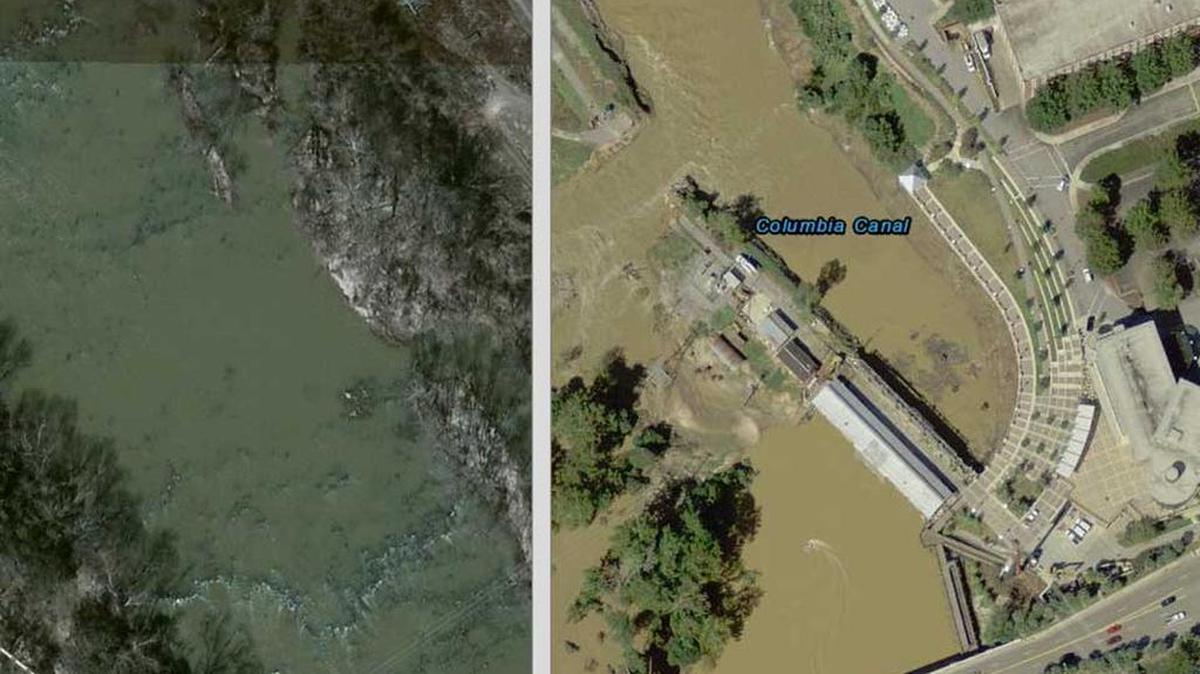 
Aerial photos show how some South Carolina communities looked before and after flooding from recent rains.
