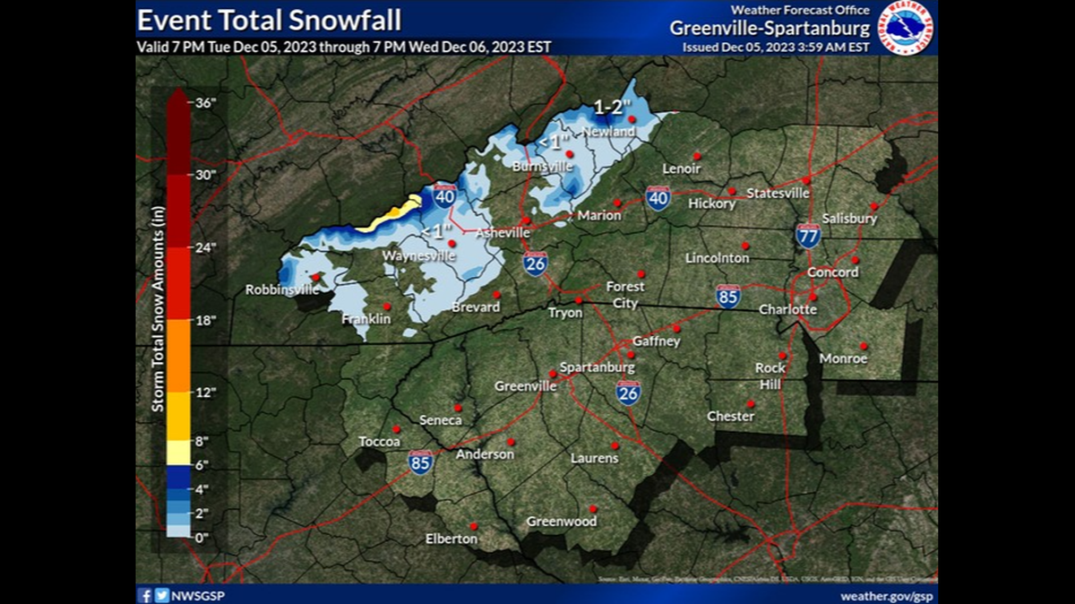 A Winter Weather Advisory was issued for parts of the North Carolina mountains.