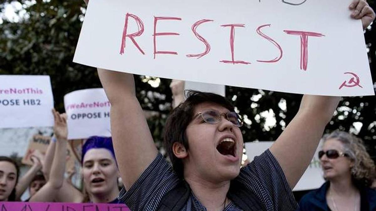 Duke student Sydney Roberts shouts during a protest against House Bill 2 on March 24 outside of the Governor’s Mansion on North Blount Street in downtown Raleigh.