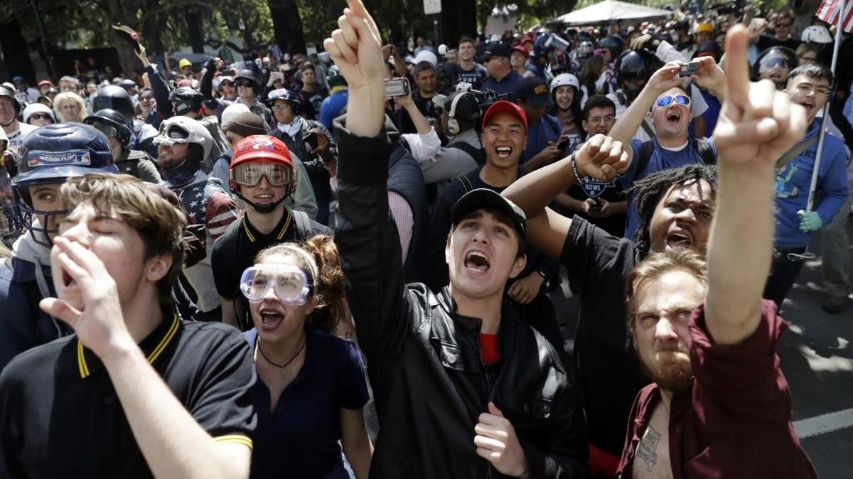 Protesters shout slogans in Berkeley, Calif., last week.