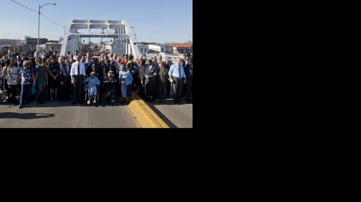
Presidents Barack Obama and George W. Bush lead marchers Sunday in Selma, Ala.


