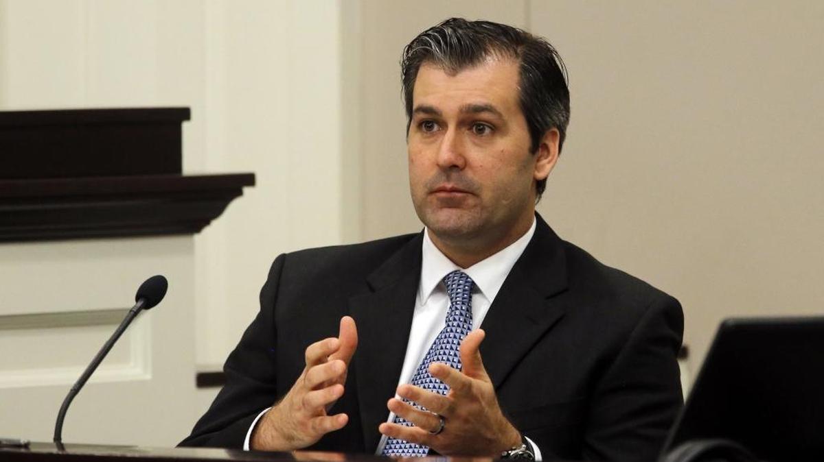 Former North Charleston police officer Michael Slager testifies during his murder trial at the Charleston County court in Charleston, on Nov. 29.