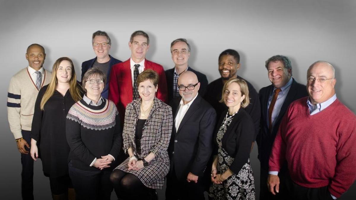 The Observer editorial board and contributing columnists: Front row (L-R): Nancy Webb, Ann Caulkins, Kevin Siers, Judy Schindler. Back row: Toussaint Romain, Jesse Schwab, Matt Olin, Taylor Batten, Peter St. Onge, Issac Bailey, Mark Washburn, Billy Maddalon. Three others pictured below.