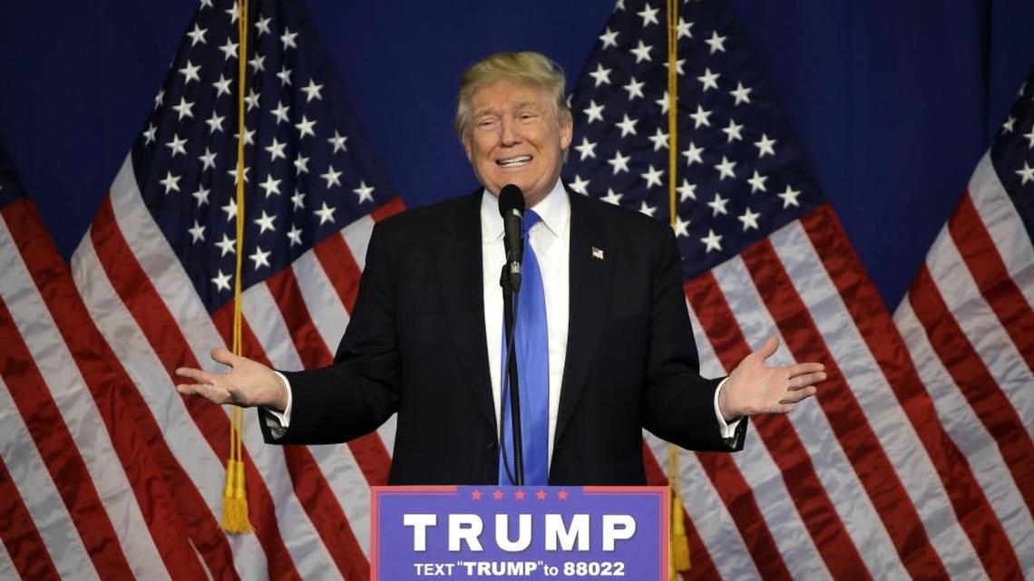 Republican presidential candidate Donald Trump speaks at a campaign rally Friday in Plattsburgh, N.Y.