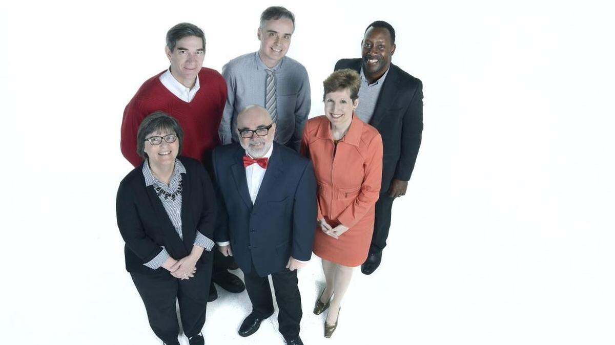 The Observer editorial board. From left, Front: Nancy Webb, Kevin Siers, Ann Caulkins; Back: Taylor Batten, Peter St. Onge, Eric Frazier