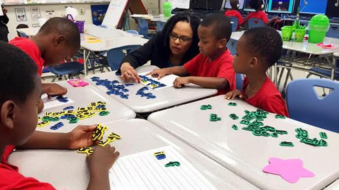 Achievement District Superintendent Malika Anderson with Tennessee students.