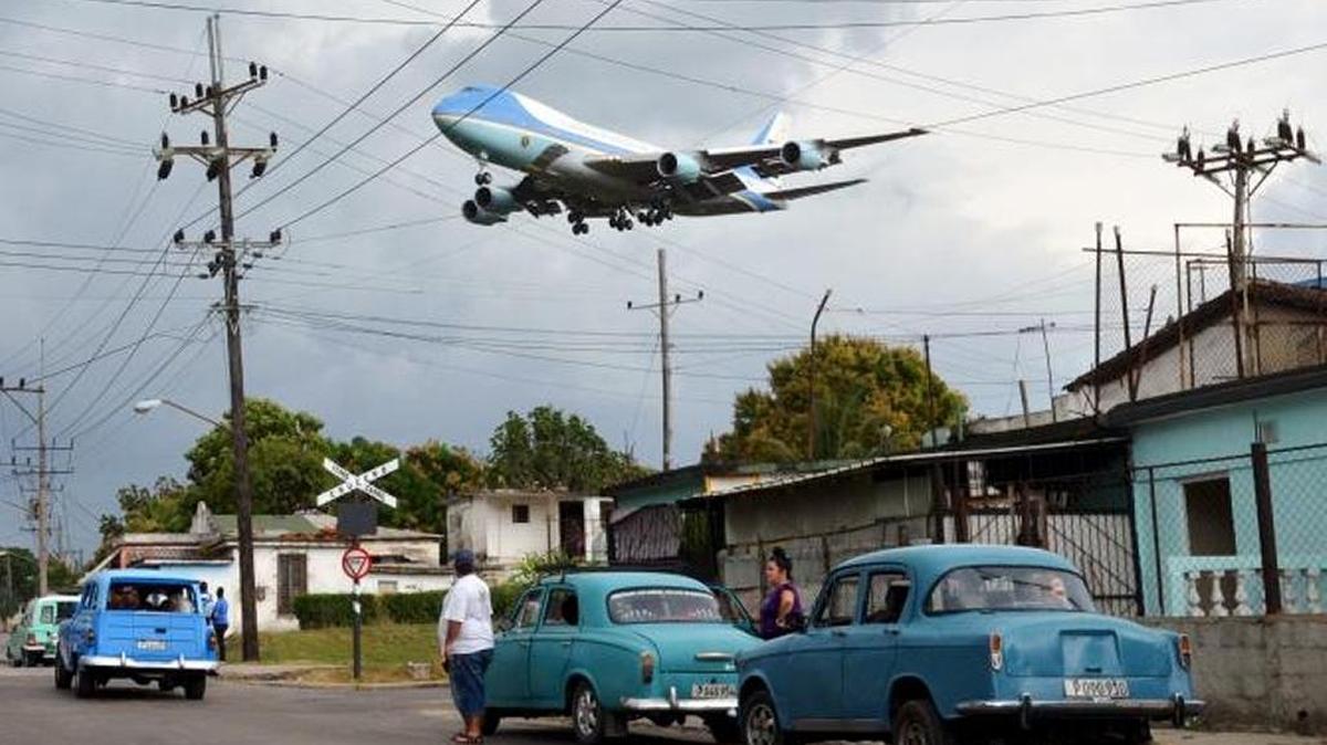 Air Force One makes its descent Sunday into Havana, Cuba.