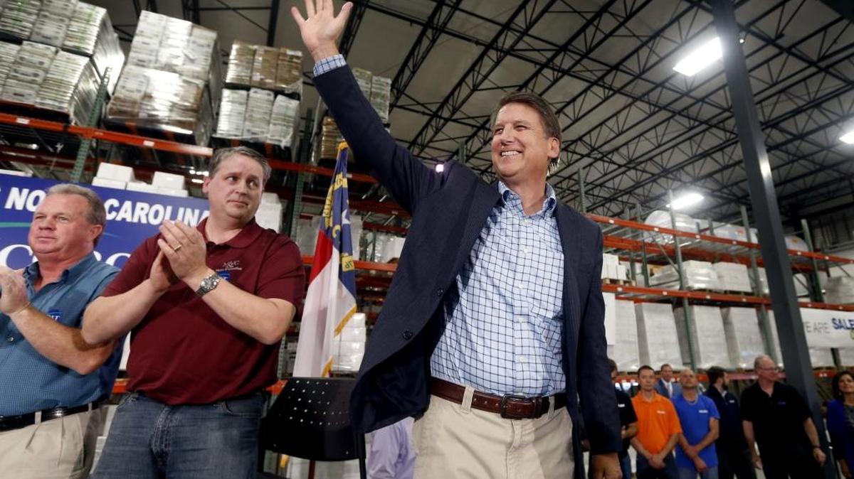 Gov. Pat McCrory waves to supporters after launching his re-election campaign in Kernersville.