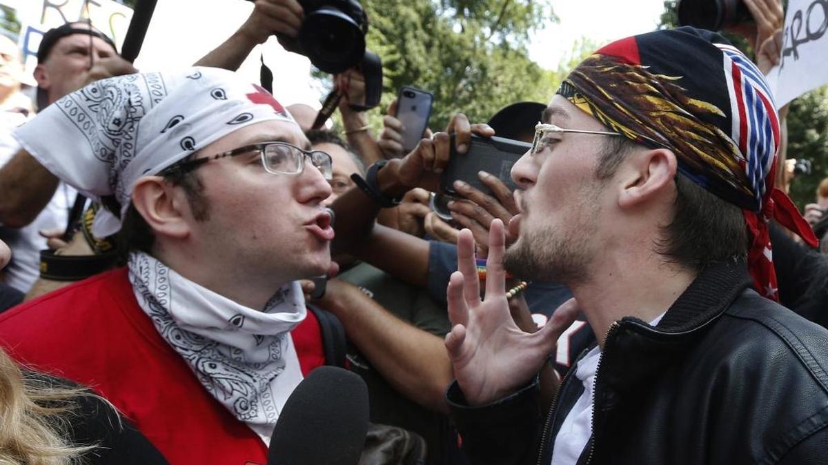 Protesters at a free speech march Saturday in Boston.