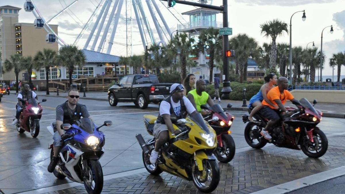 Motorcycles cruise Ocean Boulevard in Myrtle Beach during Bikefest in 2014.