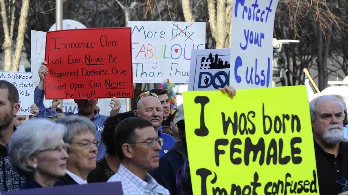 Opponents and supporters of Charlotte’s non-discrimination ordinance in March.