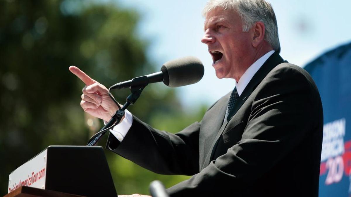 The Rev. Franklin Graham held a series of political rallies last year, including this one in Madison, Wis.