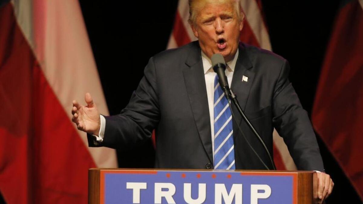 Donald Trump speaks at a rally Thursday in Dallas.