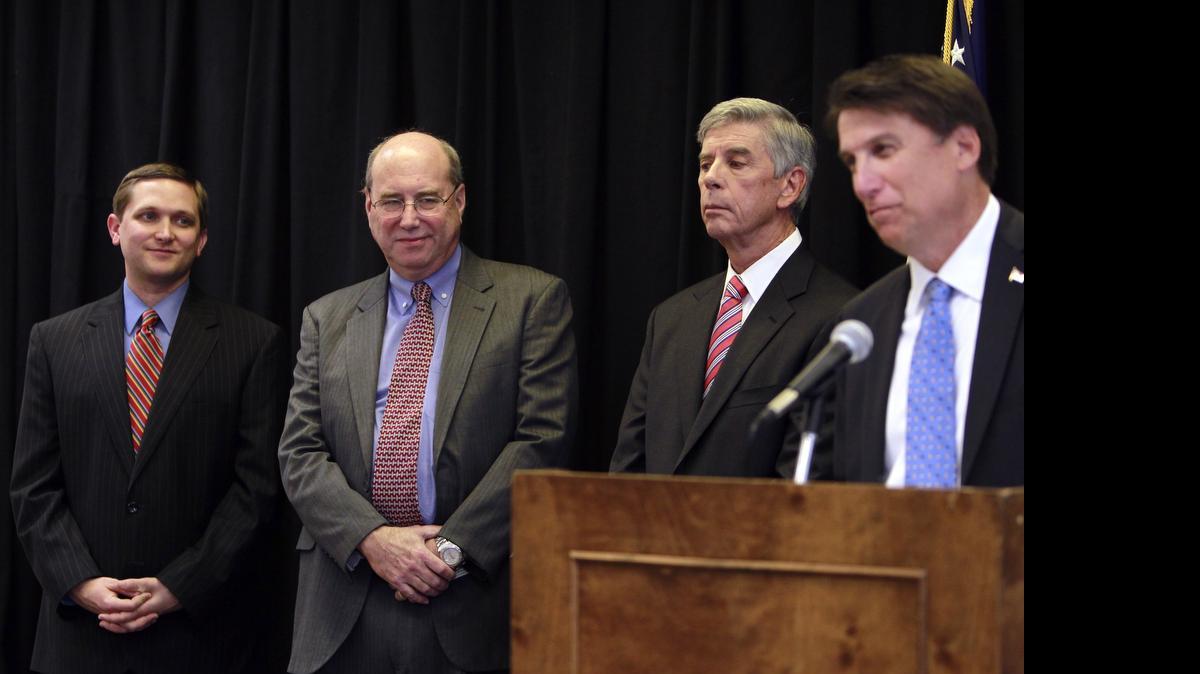 
Governor-elect Pat McCory introduced Bob Stephens, second from right, and other members of his administration team in December 2012.

