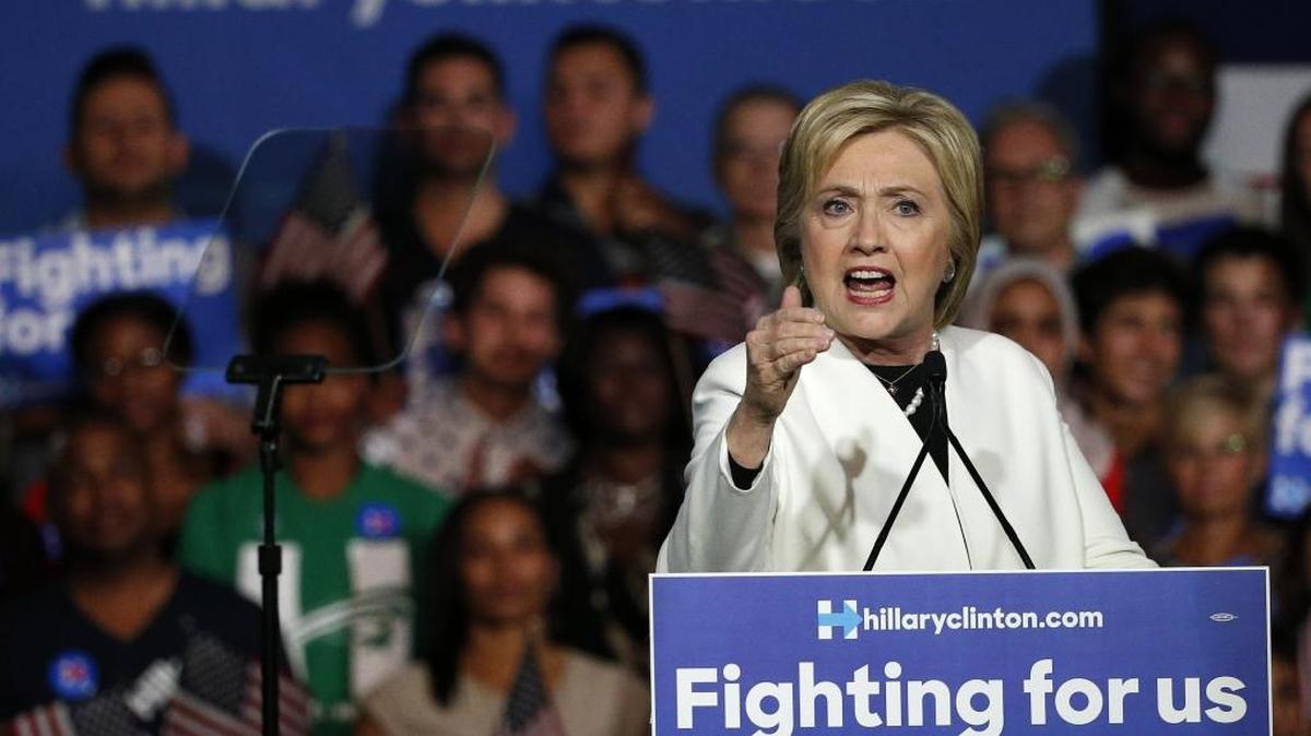 Democratic presidential candidate Hillary Clinton speaks at a rally earlier this month in Miami.