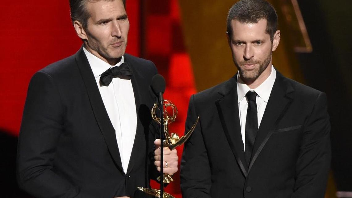 “Game of Thrones” creators David Benioff, left, and D.B. Weiss have created an HBO series in which slavery remains legal in the modern-day South.