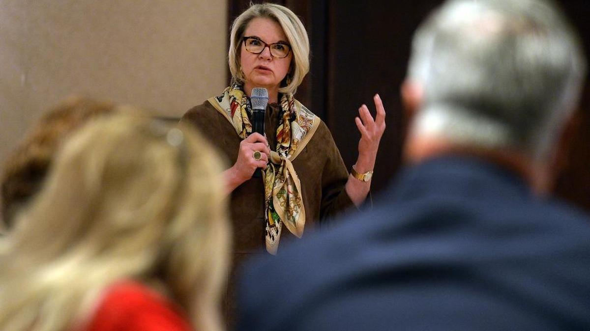Margaret Spellings, UNC president-elect, answers questions Friday from members of the UNC Board of Governors at the Grandover Resort in Greensboro.