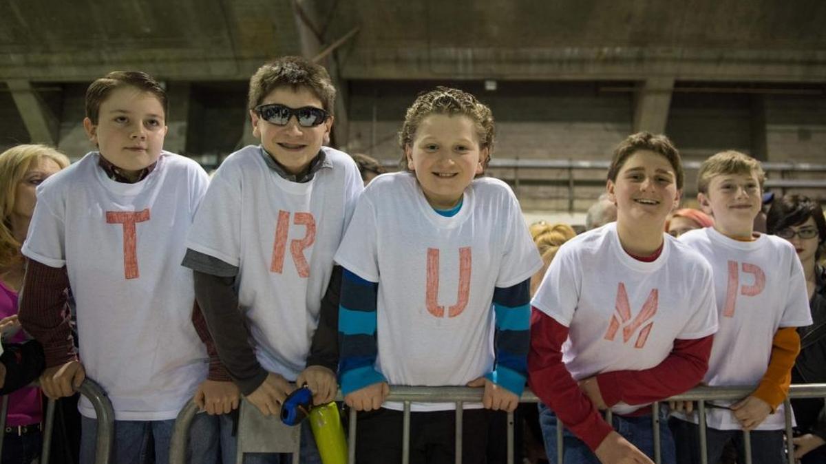 Kids display shirts in support of Republican presidential candidate Donald Trump last month during a Trump rally in Tennessee.