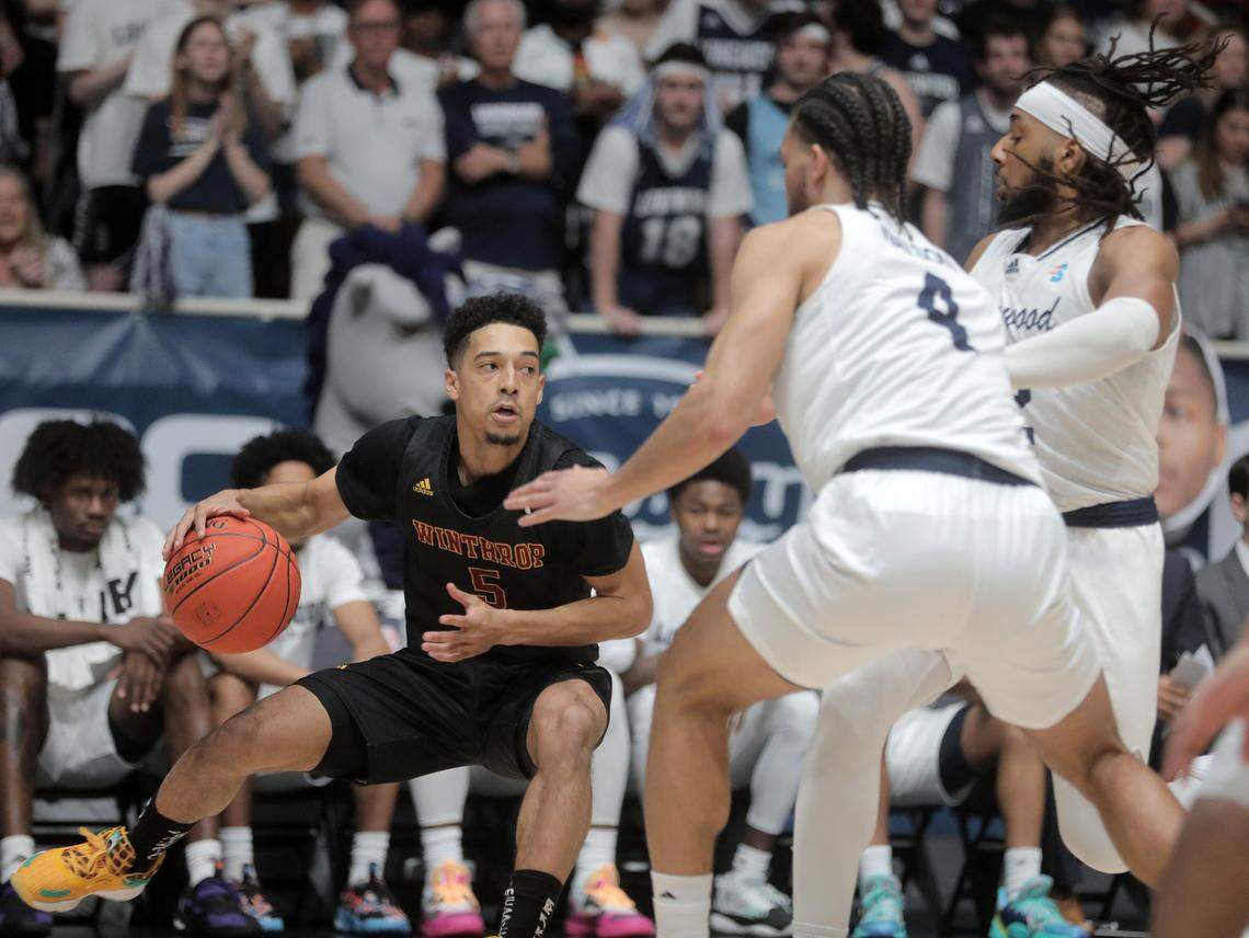 Winthrop’s Patrick Good looks for an opening Sunday at the Big South Championship game against Longwood.