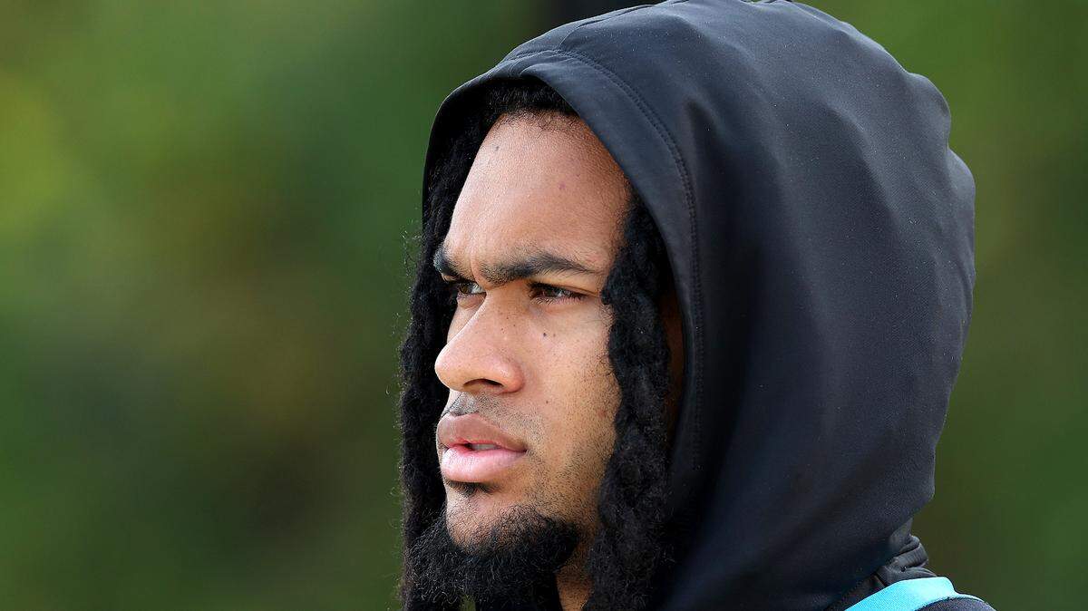 Carolina Panthers rookie running back Jonathon Brooks walks to practice on Monday, November 18, 2024.