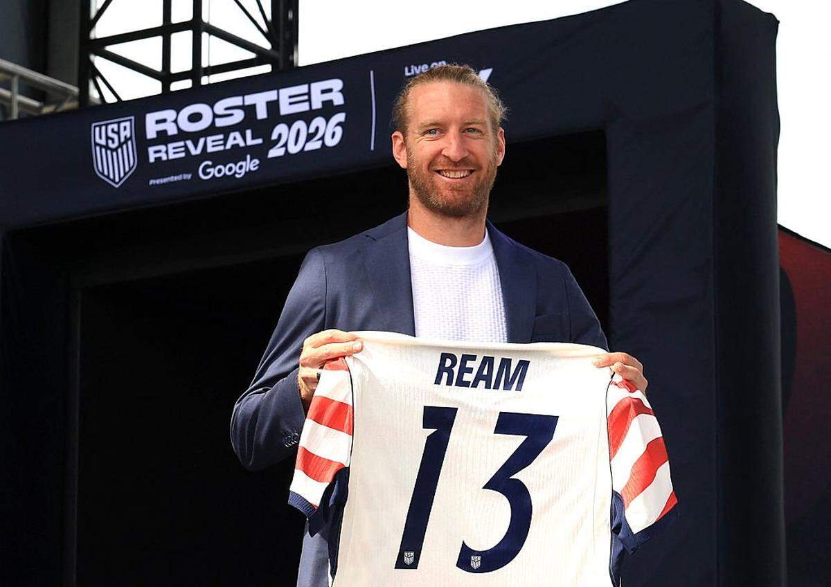 USA defender Tim Ream poses with his jersey during the announcement of the U.S. Men’s National Team’s 2026 World Cup roster in New York on May 26, 2026.