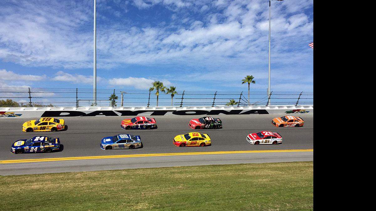 Drivers come through Turn 4 during early stages of the Daytona 500 on Sunday.