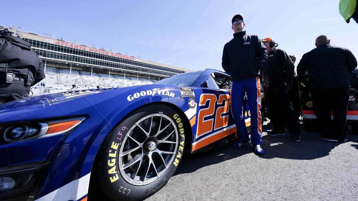 Mar 18, 2023; Hampton, Georgia, USA; NASCAR Cup Series driver Joey Logano (22) waits his turn during qualifying at Atlanta Motor Speedway. Mandatory Credit: David Yeazell-USA TODAY Sports